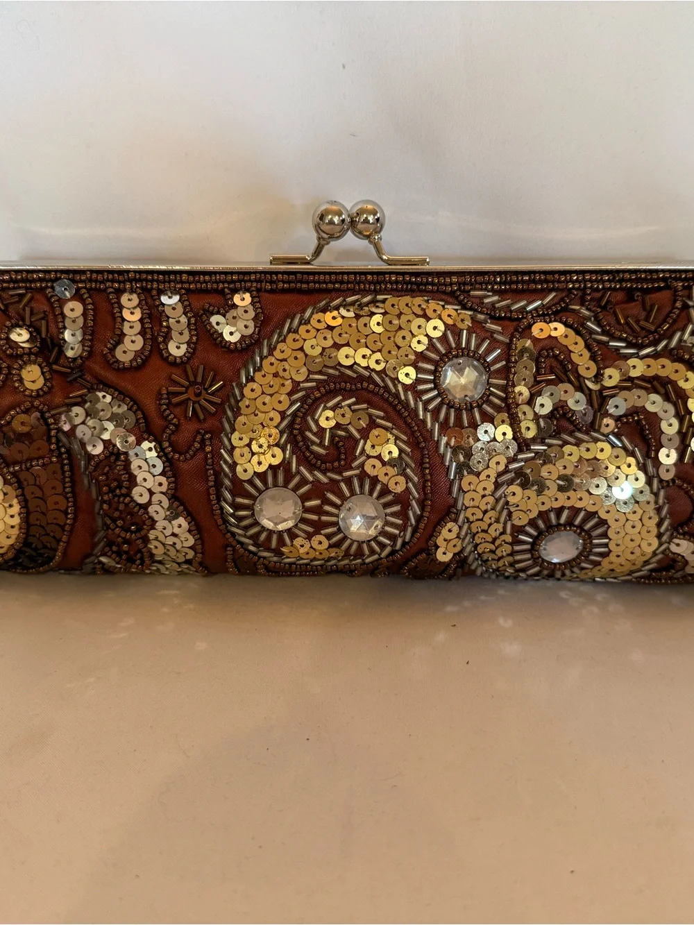 Apt. 9 Gold & Silvet Sequin Beaded Evening Clutch w/ optional metal strap